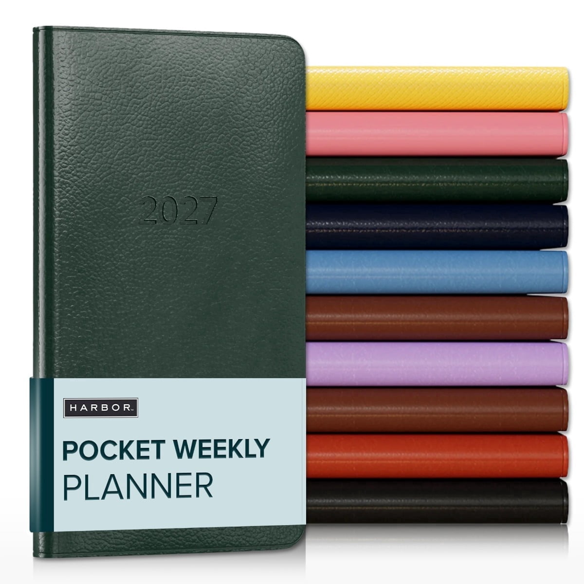 Harbor Pocket Weekly Monthly Planner 2027, Calendar Planner and Notebook, Durable Faux Leather, 192 Pages, Softcover & Book Bound - Leida Pine - 6x3.25"
