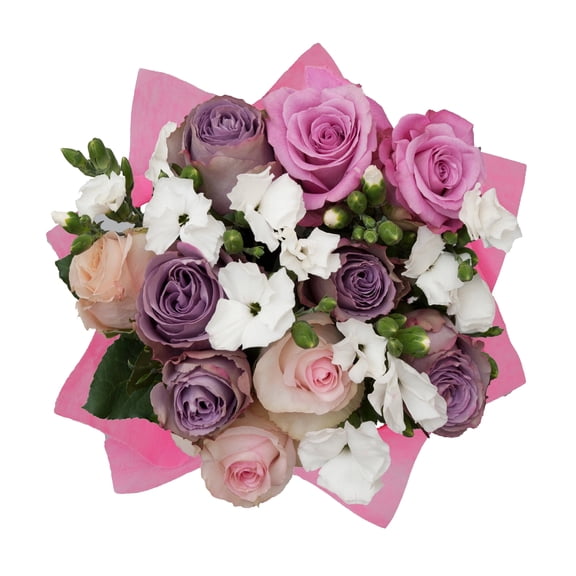 Harbor Sands Bouquet - Farm Direct Fresh Cut Flowers - 2 Pack Pink, White, Purple Roses - by Bloomingmore