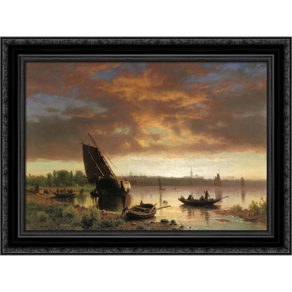 Harbor Scene 24x19 Black Ornate Wood Framed Canvas Art by Bierstadt, Albert