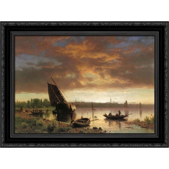 Harbor Scene 24x20 Black Ornate Wood Framed Canvas Art by Bierstadt, Albert