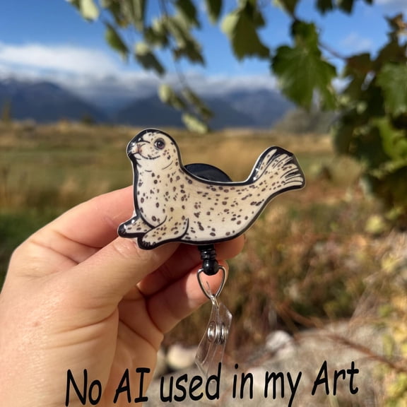 Harbor Seal Badge Reel ID holder: Gift for Nurse, Animal Lover, vet tech, veterinarians, Teachers cute Acrylic animal badge buddy