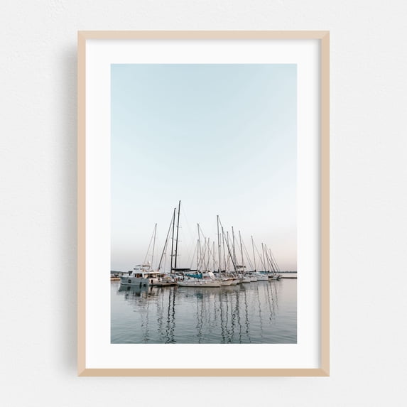 Harbor in Sicily - San Vito Lo Capo Sicily Italy Photography Sailboat Harbor Nautical Minimalist Seascape Boat Water Oak Framed Wall Art Print 16 x 24 inches