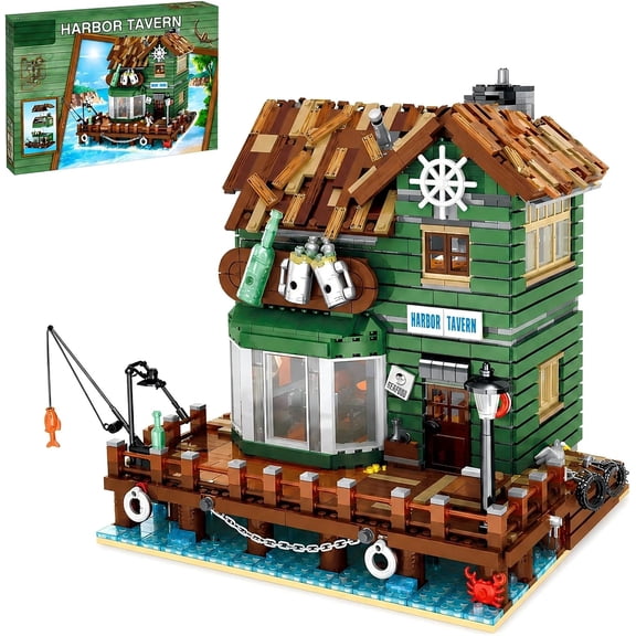 Harbor Tavern Building Set Fisherman's Collectible Model for Adults, Compatible with Lego Architecture House Town Fishing Village City Street View Home Office Decor for Adults - 3103PCS
