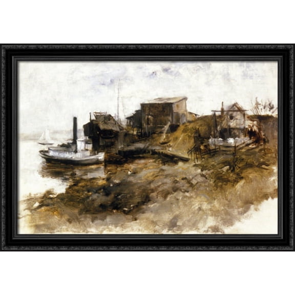 Harbor View 40x28 Large Black Ornate Wood Framed Canvas Art by John Henry Twachtman