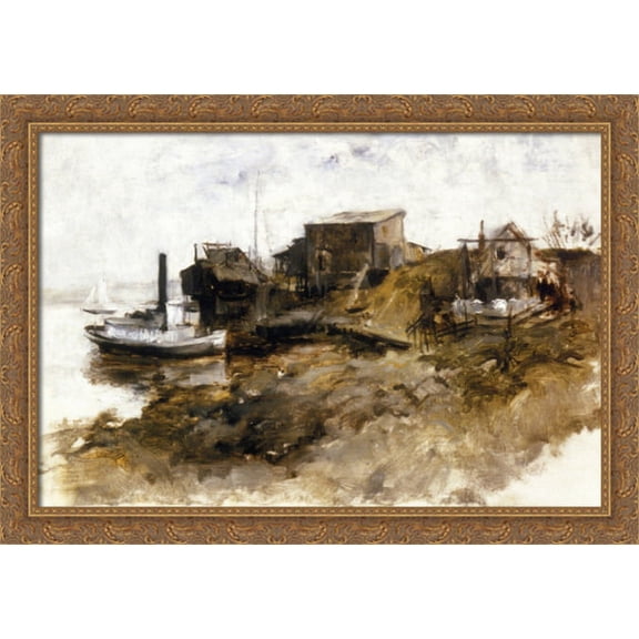 Harbor View 40x28 Large Gold Ornate Wood Framed Canvas Art by John Henry Twachtman