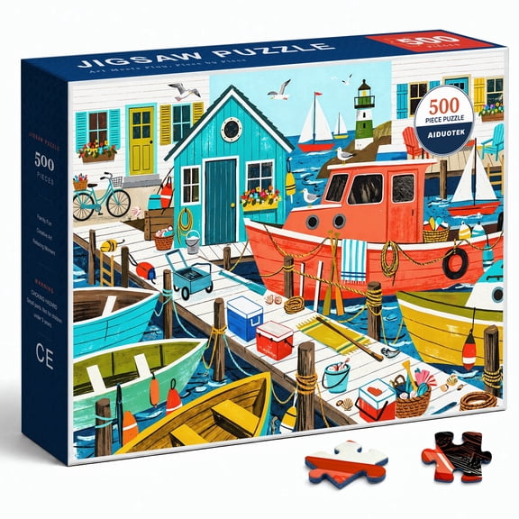 AIDUOTEK 500 Piece Paper Jigsaw Puzzle for Adults, Coastal Harbor, Ages 14+