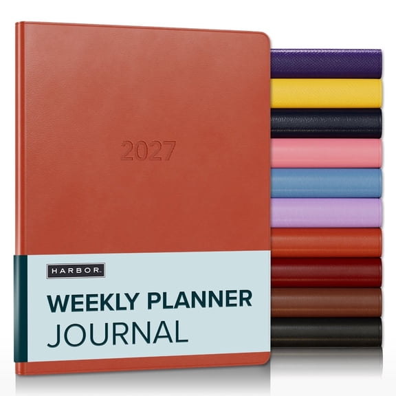 Harbor Weekly Journal Notebook Planner 2027 - Lined, Durable Faux Leather, Softcover, 176 Quality Pages - For Men and Women, For Writing, Work & Travel - Cambridge Burnt Orange - 9"x7"