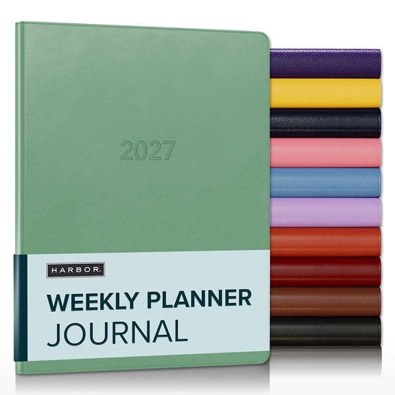 Harbor Weekly Journal Notebook Planner 2027 - Lined, Durable Faux Leather, Softcover, 176 Quality Pages - For Men and Women, For Writing, Work & Travel - Cambridge Jade - 9"x7"