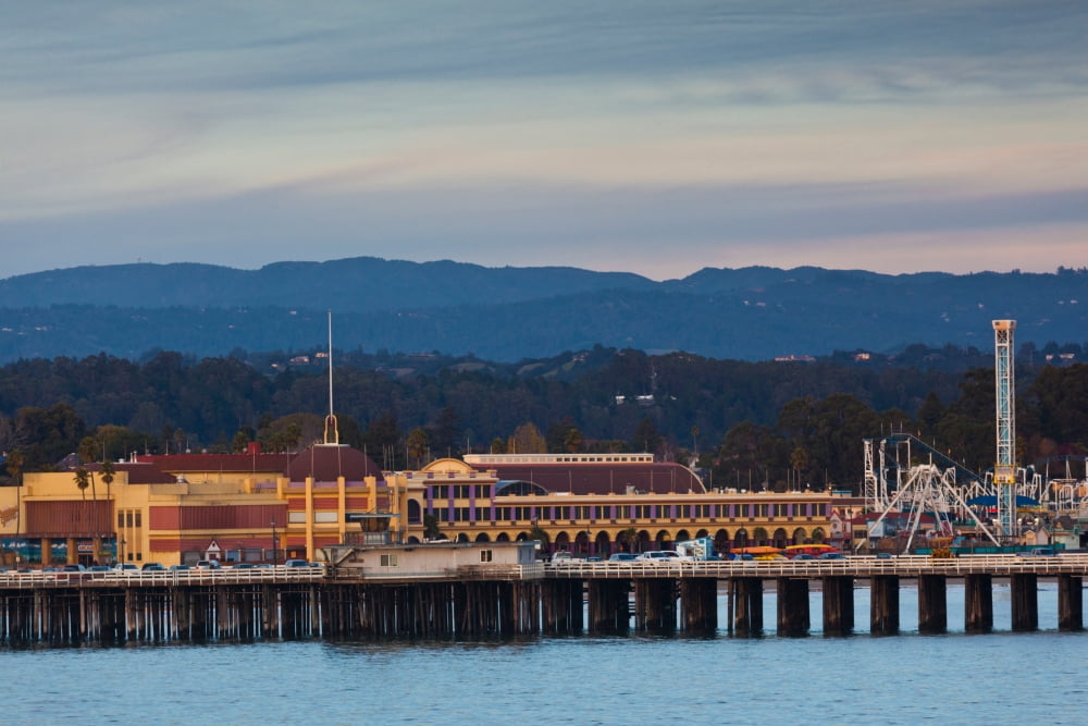 Harbor and Municipal Wharf at dusk Santa Cruz California USA Canvas Art - Panoramic Images (36 x 12)