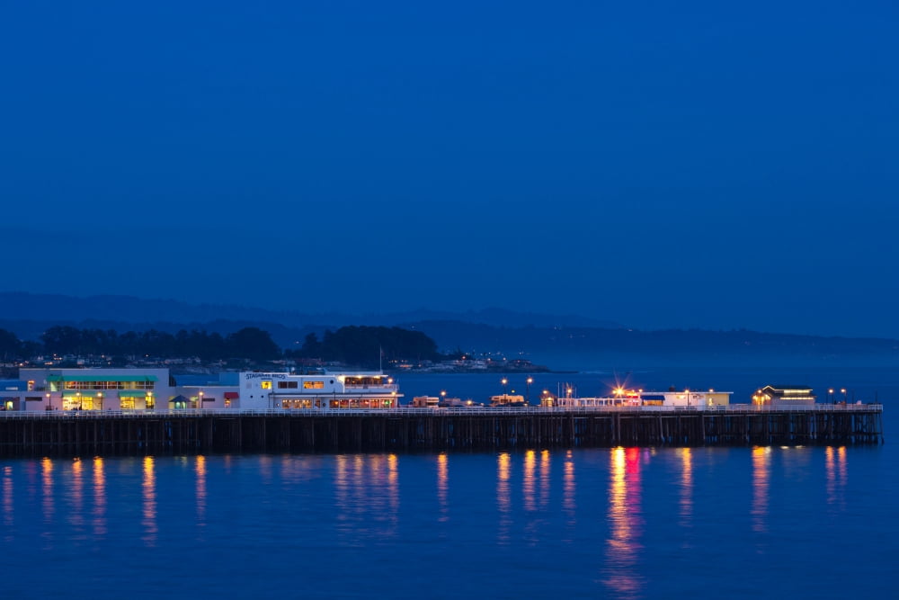 Harbor and Municipal Wharf at dusk Santa Cruz California USA Canvas Art - Panoramic Images (36 x 12)