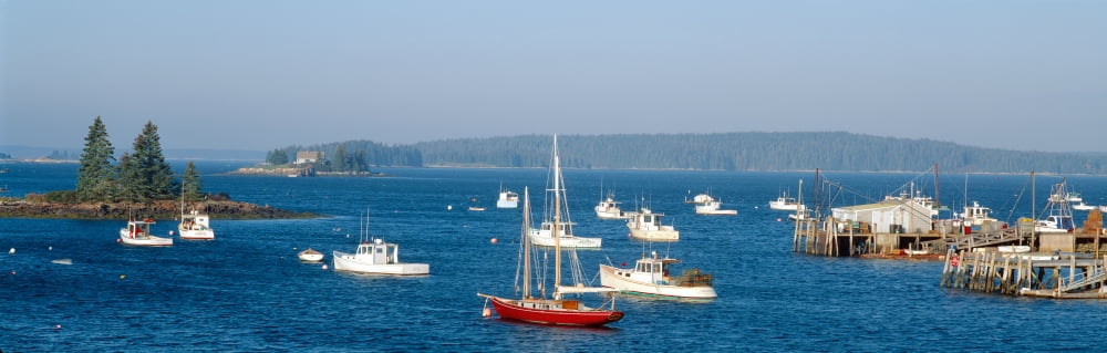 Harbor view of Lobster Village Stonington Maine Canvas Art - Panoramic Images (36 x 12)