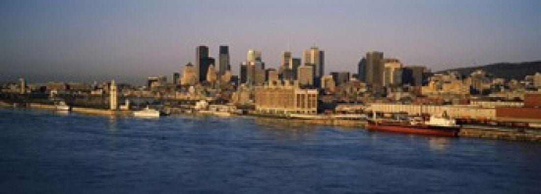 Harbor with the city skyline Montreal Quebec Canada Canvas Art - Panoramic Images (36 x 13)