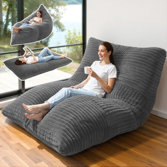 HarborHue 3-in-1 Giant Bean Bag Chair, Convertible Memory Foam Sofa Bed for Adults & Kids, Oversized Comfy Floor Seat for Living Room Dorm