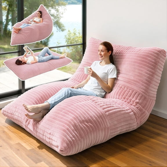 HarborHue 3-in-1 Giant Bean Bag Chair, Convertible Memory Foam Sofa Bed for Adults & Kids, Oversized Comfy Floor Seat for Living Room Dorm
