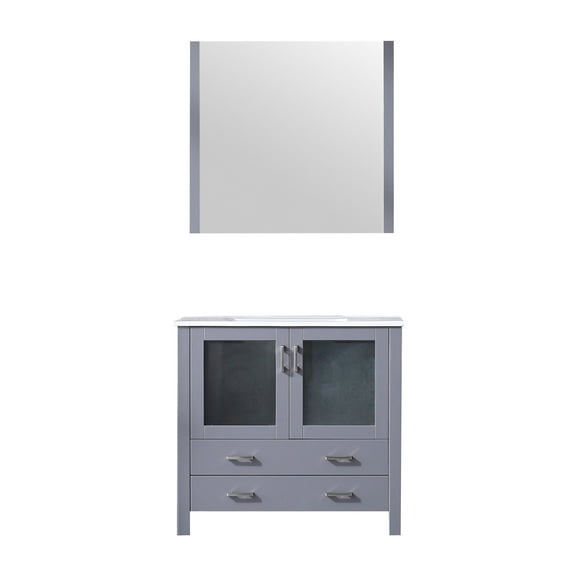 Harborfront 36 in W x 18.25 in D Dark Grey Single Bath Vanity, White Ceramic Top and 34 in Mirror