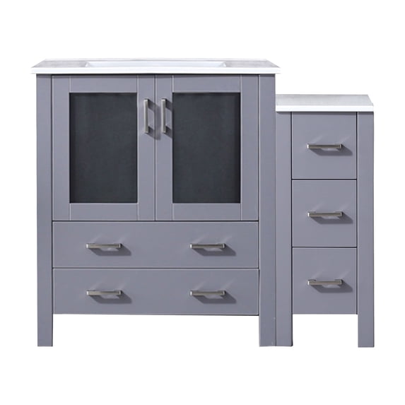 Harborfront 42 in W x 18.25 in D Dark Grey Single Bath Vanity with Side Cabinet and White Ceramic Top