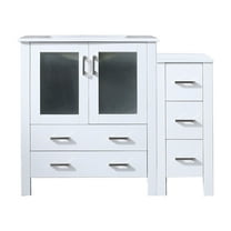 Harborfront 42 in W x 18.25 in D White Single Bath Vanity with Side Cabinet and White Ceramic Top