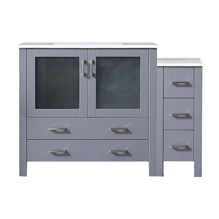 Harborfront 48 in W x 18.25 in D Dark Grey Single Bath Vanity with Side Cabinet and White Ceramic Top