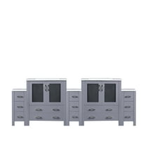 Harborfront 96 in W x 18.25 in D Dark Grey Double Bath Vanity with Side Cabinets and White Ceramic Tops