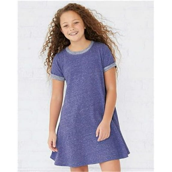 Harborside Melange French Terry Girls Twirl Dress, Papaya Melange - Medium
