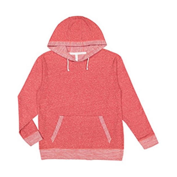 Harborside Melange French Terry V-Neck Hooded Pullover, Red Melange - Medium