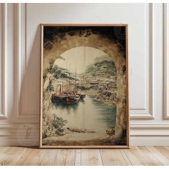 Harbour Archway Fishing Boats Coastal Poster Unframed Paper Print