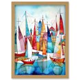 thumbnail image 1 of Harbour Boats Abstract Folk Art Watercolour Painting Artwork Framed Wall Art Print A4, 1 of 4