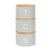 Harbour Housewares Stackable Tea Coffee Sugar Canisters with Bamboo Lids - Grey - Stacking 3pc Tea Coffee and Sugar Canisters Set Airtight Kitchen Organiser Food Storage Jars