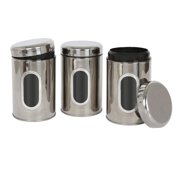 Harbour Housewares Tea Coffee Sugar Canisters Set - 3 Piece - Chrome Kitchen Canisters with Airtight Lids & Transparent Viewing Window - Stainless Steel Storage Tins for Kitchen Bench or Pantry