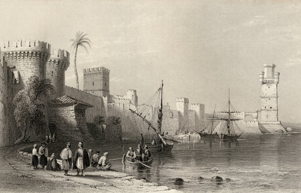 Harbour Of Rhodes Greece Engraved By JCArmytage After WHBartlett Canvas Art - Ken Welsh Design Pics (18 x 11)