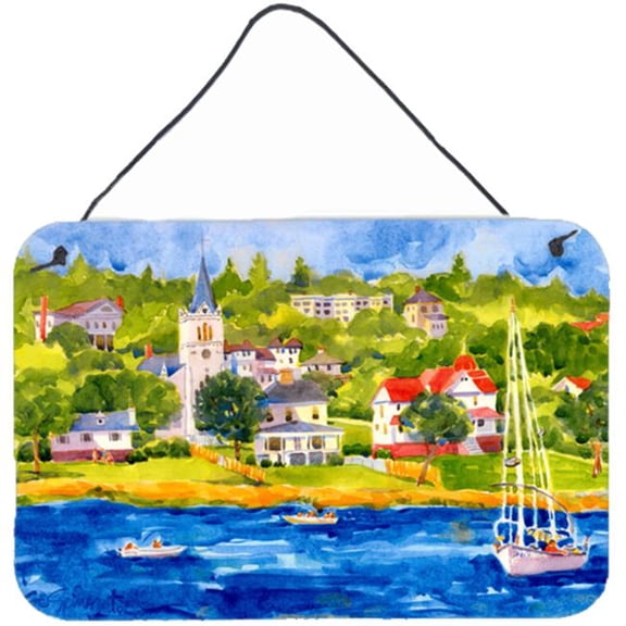 Harbour Scene with Sailboat Indoor Aluminium Metal Wall Or Door Hanging Prints