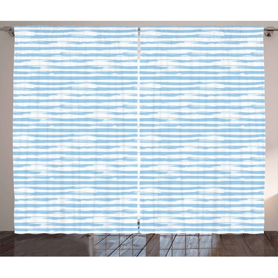 Ambesonne Harbour Stripe Curtains 2 Panel Set, Soft Simplistic, 108" x 63", Pale Blue White