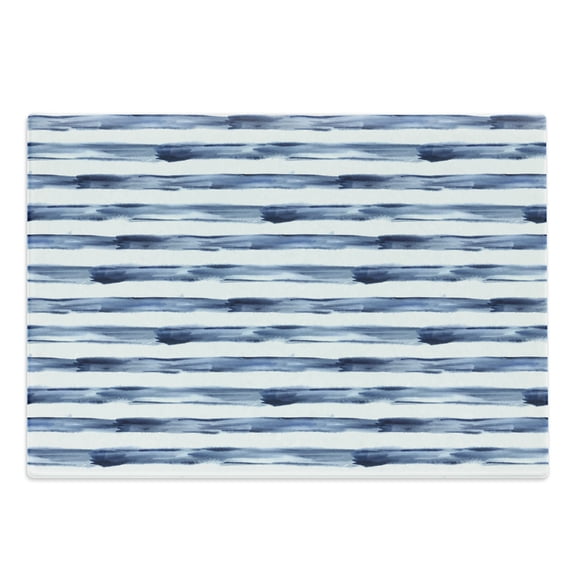 Harbour Stripe Cutting Board, Watercolor Style Paintbrush Stripes Sea Marine Life Lines Image, Decorative Tempered Glass Cutting and Serving Board, Large Size, Night Blue White, by Ambesonne