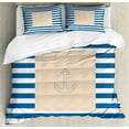 thumbnail image 1 of Harbour Stripe Duvet Cover Set, Maritime Anchor over Pastel Nautical Lines Ocean Design, Decorative 3 Piece Bedding Set with 2 Pillow Shams, Queen Size, Violet Blue Peach White, by Ambesonne, 1 of 3