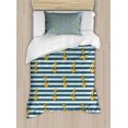 thumbnail image 1 of Harbour Stripe Duvet Cover Set, Old Style Nautical Fashion Anchors Forms Coast Theme, Decorative 2 Piece Bedding Set with 1 Pillow Shams, Twin Size, Earth Yellow Slate Blue, by Ambesonne, 1 of 3