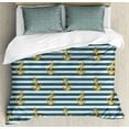 thumbnail image 1 of Harbour Stripe Duvet Cover Set, Old Style Nautical Fashion Anchors Forms Coast Theme, Decorative 3 Piece Bedding Set with 2 Pillow Shams, Queen Size, Earth Yellow Slate Blue, by Ambesonne, 1 of 3