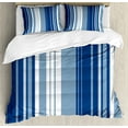 thumbnail image 1 of Harbour Stripe Duvet Cover Set, Retro Shades of Stripe Abstract Vintage Design, Decorative 3 Piece Bedding Set with 2 Pillow Shams, King Size, Navy Blue White, by Ambesonne, 1 of 3