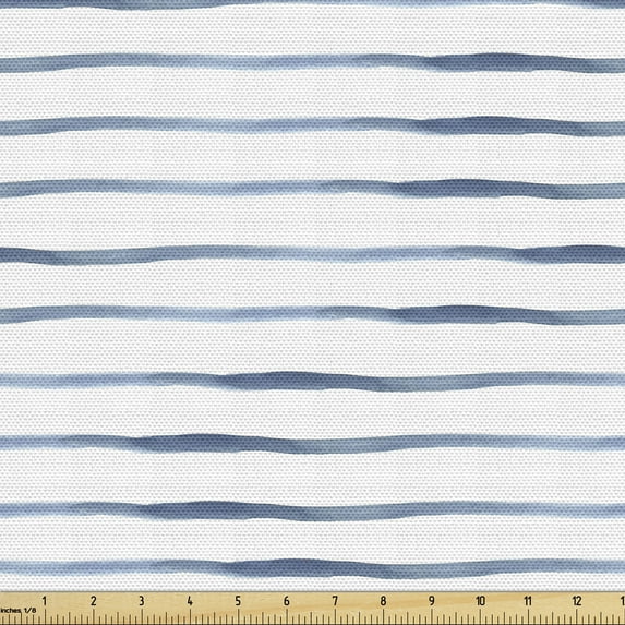 Harbour Stripe Fabric by the Yard, Abstract Brushstroke Nautical Ocean Horizontal Lines Soft Picture, Decorative Upholstery Fabric for Sofas and Home Accents, 3 Yards, Night Blue White by Ambesonne