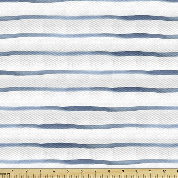 Harbour Stripe Fabric by the Yard, Abstract Brushstroke Nautical Ocean Horizontal Lines Soft Picture, Decorative Upholstery Fabric for Sofas and Home Accents, 3 Yards, Night Blue White by Ambesonne