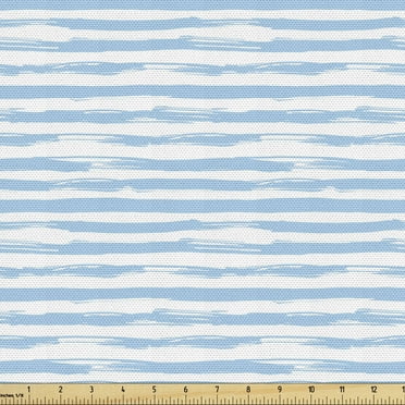 Ambesonne Harbour Stripe Fabric by the Yard Upholstery, Soft Simplistic, 2 Yards, Pale Blue White