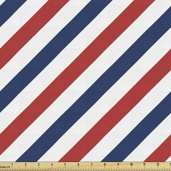Harbour Stripe Fabric by the Yard, Vintage Barber Pole Helix of Colored Stripes Medieval Contrast Design, Decorative Upholstery Fabric for Chairs & Home Accents, 1 Yard, Blue Red White by Ambesonne
