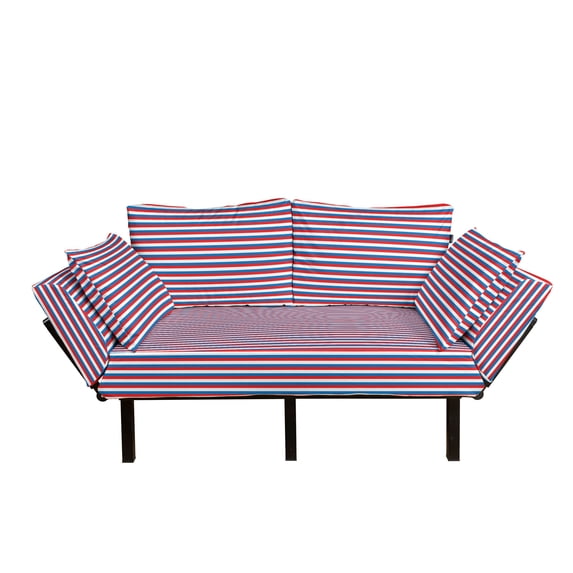 Harbour Stripe Futon Couch, Vertical Patriotic Colorful Contrast Toned American Colors, Daybed with Metal Frame Upholstered Sofa for Living Dorm, Loveseat, Violet Blue Vermilion, by Ambesonne