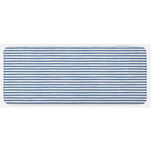 Harbour Stripe Kitchen Mat, Horizontal Nautical Stripes Pattern Hand Drawn Marine Sea Illustration, Plush Decorative Kitchen Mat with Non Slip Backing, 47" X 19", Night Blue White, by Ambesonne