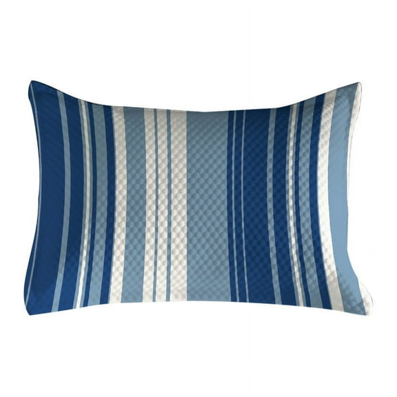 Harbour Stripe Quilted Pillowcover, Retro Shades of Stripe Abstract Vintage Design, Standard King Size Accent Pillow Cover for Bedroom, 36" x 20", Navy Blue White, by Ambesonne