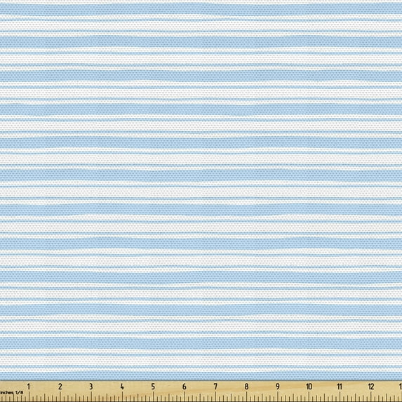 Ambesonne Harbour Stripe Fabric by the Yard Upholstery, Wavy Soft Lines, 1 Yard, Pale Blue White
