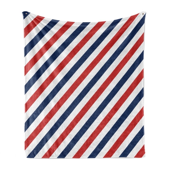 Harbour Stripe Soft Flannel Fleece Throw Blanket, Vintage Barber Pole Helix of Colored Stripes Medieval Contrast Design, Cozy Plush for Indoor and Outdoor Use, 70" x 90", Blue Red White, by Ambesonne
