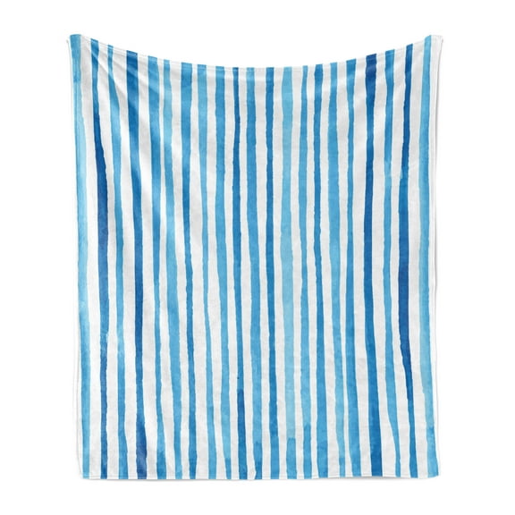 Harbour Stripe Soft Flannel Fleece Throw Blanket, Watercolor Stripes Paintbrush Color Bands Nautical Cottage Design, Cozy Plush for Indoor and Outdoor Use, 50" x 60", Violet Blue White, by Ambesonne