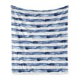 thumbnail image 1 of Harbour Stripe Soft Flannel Fleece Throw Blanket, Watercolor Style Paintbrush Stripes Sea Marine Life Lines Image, Cozy Plush for Indoor and Outdoor Use, 50" x 60", Night Blue White, by Ambesonne, 1 of 6