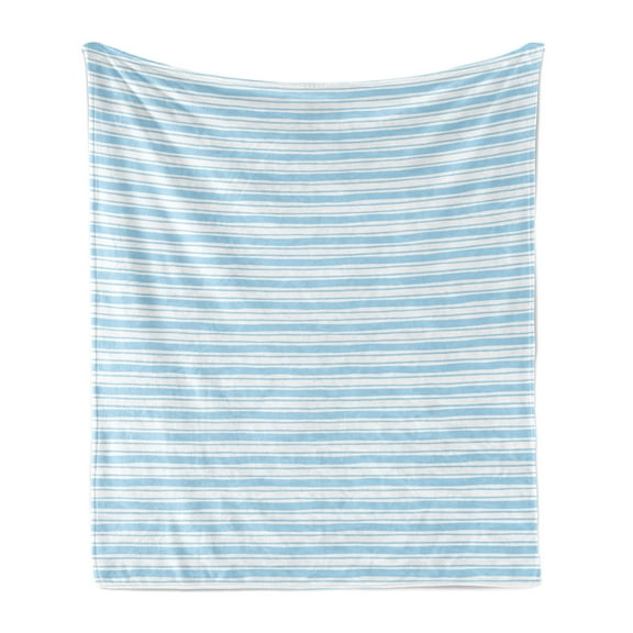 Harbour Stripe Soft Flannel Fleece Throw Blanket, Wavy Soft Horizontal Old Fashion Pattern Geometric Lines Image, Cozy Plush for Indoor and Outdoor Use, 50" x 60", Pale Blue White, by Ambesonne