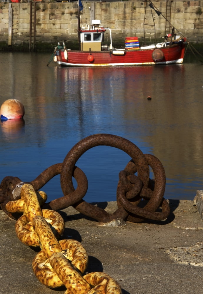 Harbour With Mooring And Fishing Boat Canvas Art - John Short Design Pics (22 x 34)